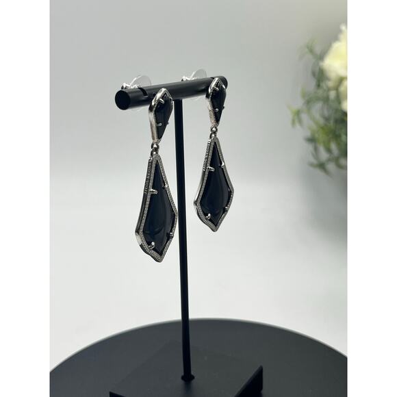 Kendra Scott Alexa Opaque Black Silver Plated Double Drop Pierced Earrings - Picture 9 of 11